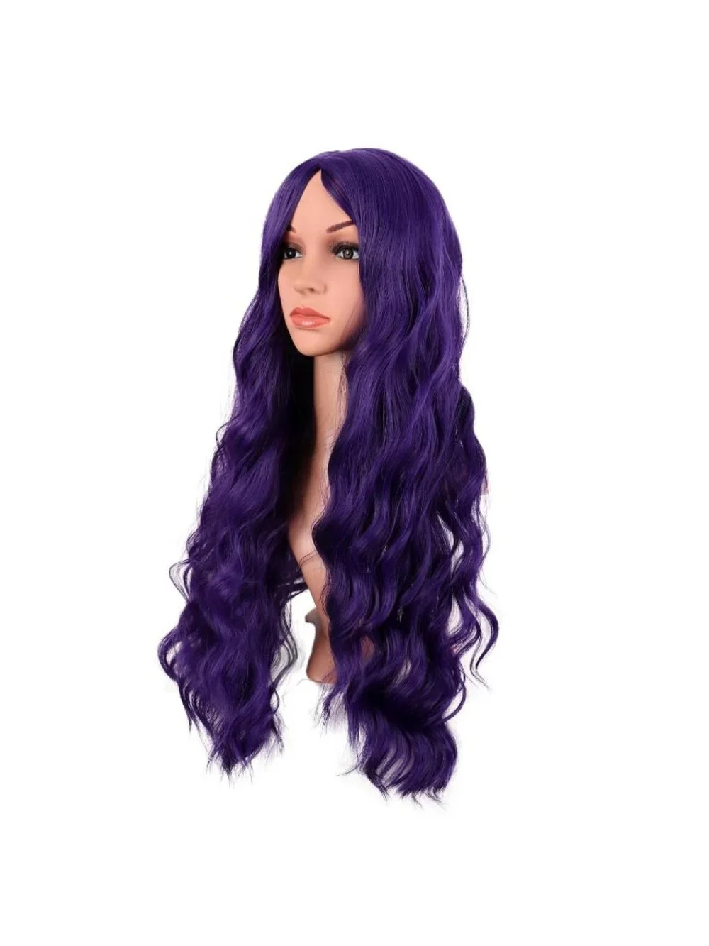 Women's Dark Purple 28 Inch Synthetic Fiber Long Middle Part Curly Cosplay Wigs